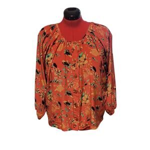 Bayla Jane red floral long sleeve round neck tunic top, size medium*